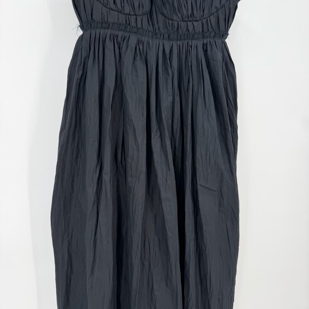 KHAITE | Jordyn Plissé Cotton Twill Maxi Dress Raw Frayed Edges Black 2 - Picture 8 of 16